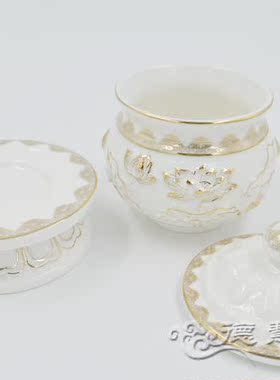 栖真安福 陶瓷供杯 1号/5号上品莲花珐琅瓷供水杯 圣水杯 净水杯