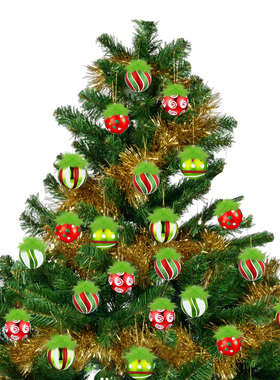 亚马逊6CM圣诞球套装 圣诞节场景布圣诞树装饰手绘电镀吊球批发