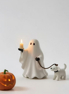 跨境创意树脂工艺遛狗幽灵万圣节装饰节日派对场景装饰桌面摆件