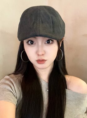 仿亚麻前进帽 鸭嘴帽 男女生复古英伦风鸭舌帽 时尚透气轻薄款夏
