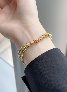 福瑞呈祥珍珠手链福女古法新中式珐琅故宫系列显白轻奢精仿金