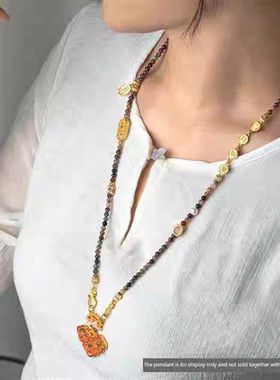 碧玺多宝手工编织双挂黄金锦鲤锁八宝罗盘项链吊坠挂绳毛衣链