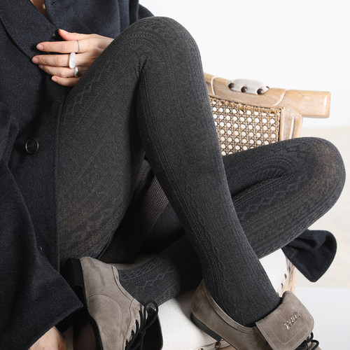 高支羊毛 薄绒加厚保暖 条纹花纹连裤袜抗起球打底 精致优雅舒适 - 图1