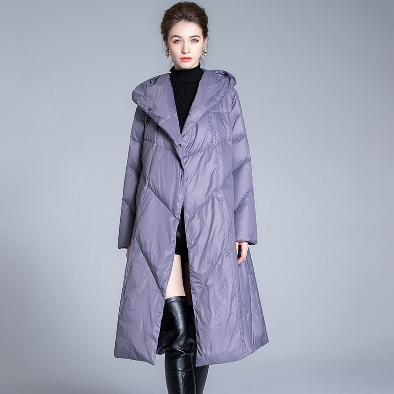 高端品牌羽绒服女2025新款冬季大牌时尚白鸭绒宽松加厚连帽中长款 - 图0