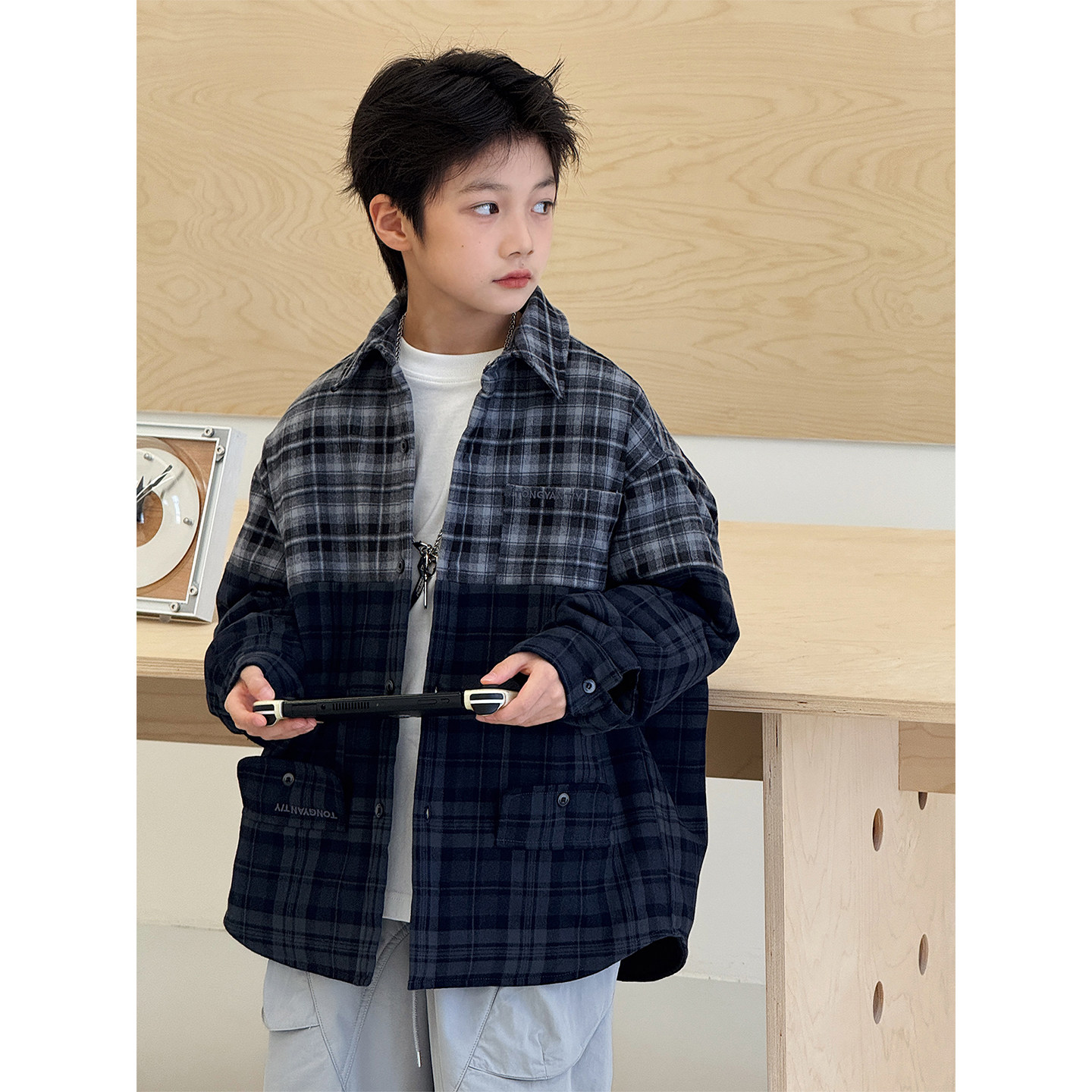 男童加绒外套2025冬装新款中大童加厚上衣韩版拼色格子儿童衬衫潮,淘宝优惠券,粉丝福利购,淘宝优惠卷