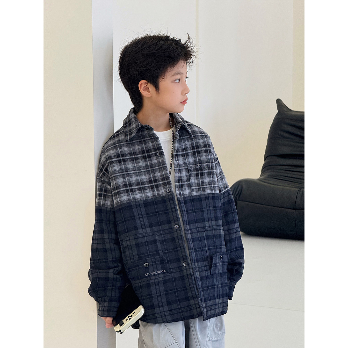 男童加绒外套2025冬装新款中大童加厚上衣韩版拼色格子儿童衬衫潮,淘宝优惠券,粉丝福利购,淘宝优惠卷