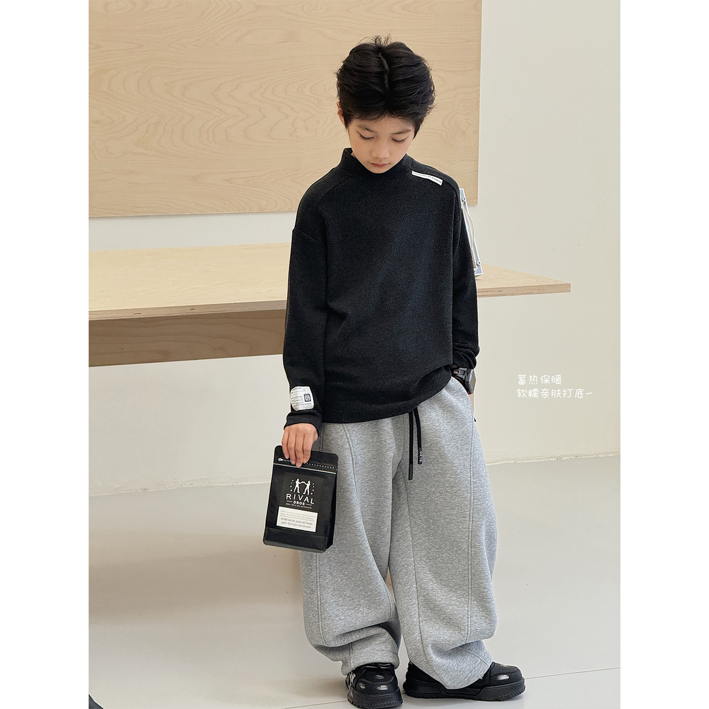 儿童打底衫2025冬装新款中大童双面澳绒内搭男孩保暖上衣男童T恤,淘宝优惠券,粉丝福利购,淘宝优惠卷