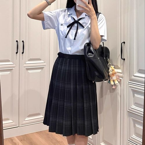 中牌制服馆碳灰春夏原创JK制服格裙校供校园百褶裙深色短裙学院风 - 图3