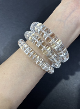 天然全净体白水晶药片珠车轮珠手链手串男女生文玩情侣流行礼物