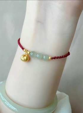 古法金小胖福红绳手链女金坨坨好运珠编织手绳闺蜜生日礼物转运珠