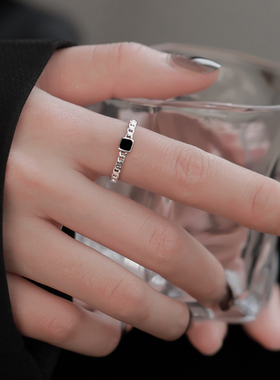 Z小姐925纯银黑色滴釉复古戒指