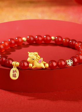 马上有福红玛瑙手链女纯银生肖马年本命年手串圣诞节生日礼物送礼