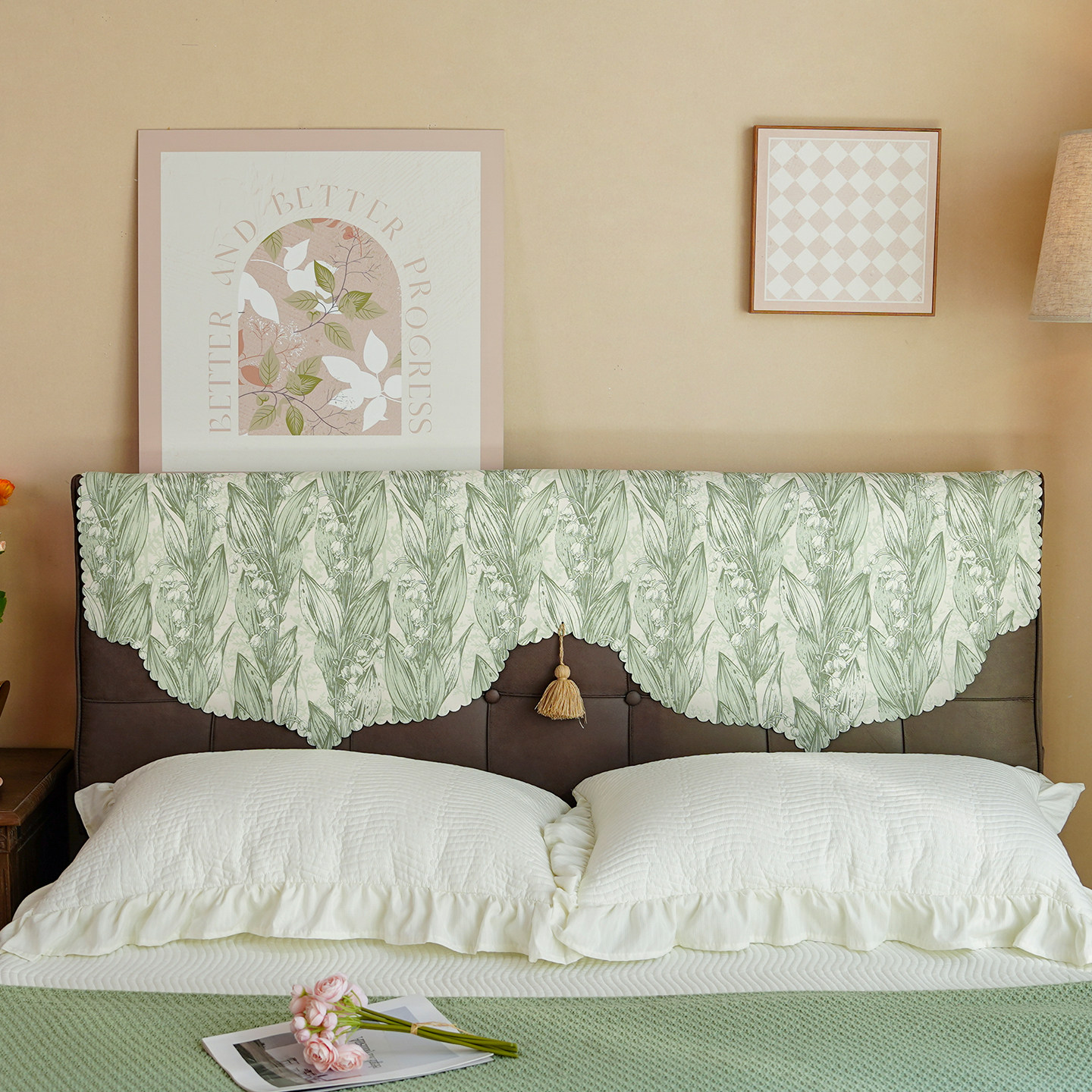 铃兰床头盖巾法式高级感床头保护罩万能通用床头靠背盖巾遮丑神器,淘宝优惠券,粉丝福利购,淘宝优惠卷