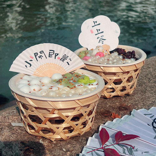 网红冰粉碗芋圆烧仙草竹篓碗状 椰奶冻豆花竹篮水果捞杯竹筒手工 - 图2