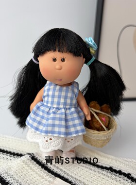 土豆娃娃挂件14cm黑发双马尾公仔蓝白格连衣裙包包挂饰钥匙扣礼物