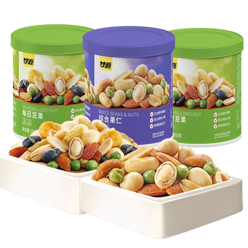 甘源每日豆果综合果仁208g罐装干货零食炒货混合坚果小吃休闲零食