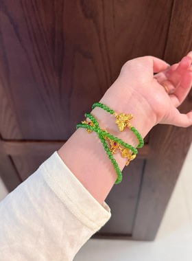 俄罗斯天然碧玉小米珠项链古法金和田玉手链锁骨链新中式项链国风