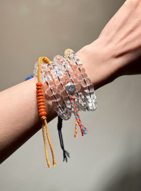 原创10A净体天然白水晶藏式斜切大肠108颗念珠搭配南红蜜蜡s925银