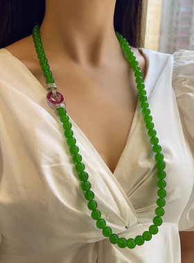 绿玉髓玛瑙毛衣链女款原创项链