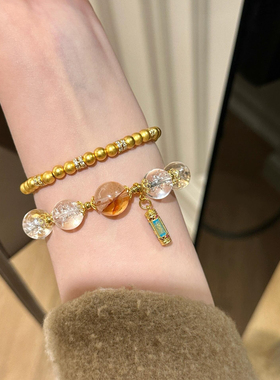 喜马拉雅天然白水晶白阿塞锦鲤胶花转运珠纯银古法金手串女款轻奢