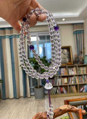 10A净体天然白水晶108颗佛珠念珠8mm男女手串情侣项链毛衣链手链