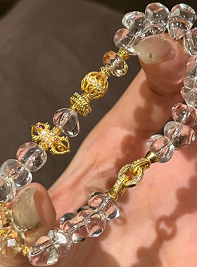 10A净体天然白水晶碎石年轮白水晶随行珠银镀金古法原创手串手链