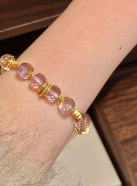 紫气东来天然乌拉圭紫水晶切面盘珠巴西紫药片珠古法金女款手链女