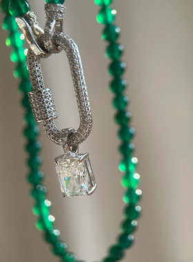 绿野仙踪天然冰透帝王绿玉髓小米珠项链万能扣毛衣链吊坠锁骨链女