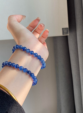 高品质天然冰种蓝晶石手链单圈叠戴水晶手串饰品小众百搭男女款