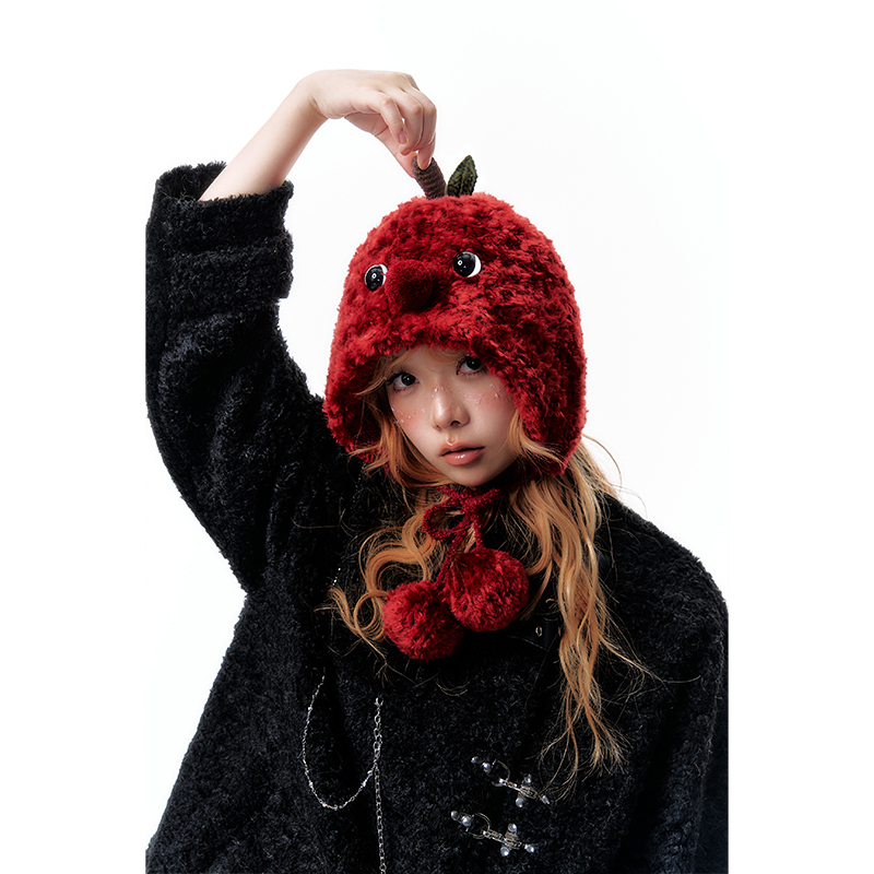 杨二大梦原创原创设计可爱苹果帽子加围巾冬季保暖毛线帽针织围脖 - 图2