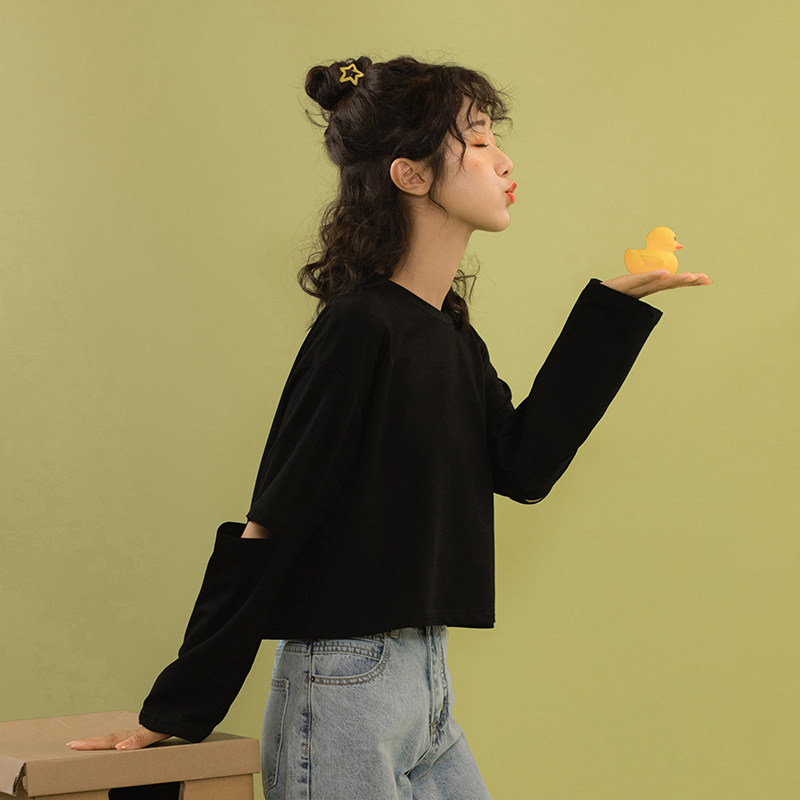 镂空长袖2020初秋季新款个性t恤 skgirlT恤