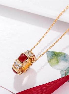 B V L V L V B家灵蛇系列项链女v金锁骨链玛瑙蛇形吊坠时尚女轻奢