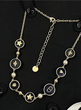 D l o r o l D家高端CD珍珠项链多元素蜜蜂星星四叶花爱心锁骨链