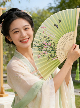 古风汉服旗袍舞蹈扇镂空绢布折扇