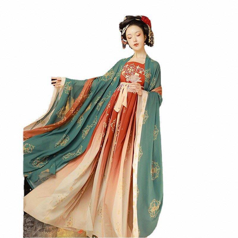 制诃子改良汉服唐刺绣女冬季人远山娥黛超仙裙交领齐腰套装