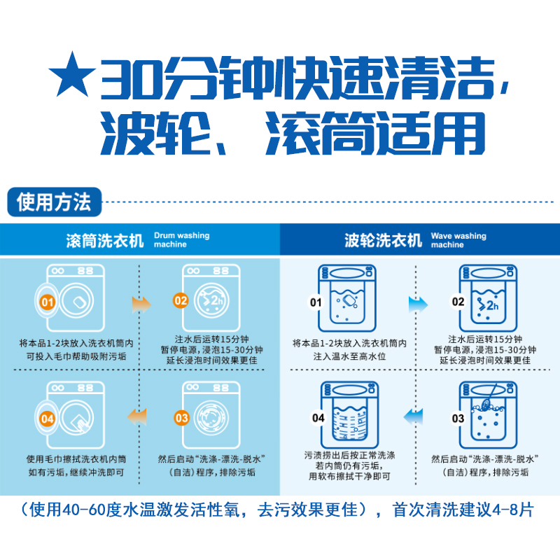 百家适洗衣机槽清洗剂泡腾片全自动滚筒除垢杀菌消毒家用污渍神器