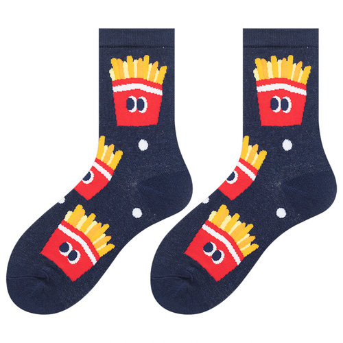 会起球的袜子 韩版可爱女士中筒袜 薯条甜甜圈卡通少女袜 - 图3