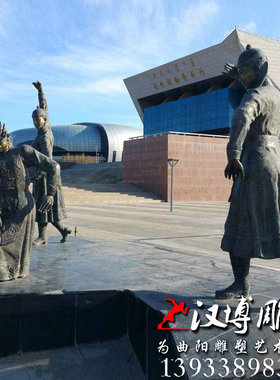 玻璃钢古代骑马人物公园景观铜雕