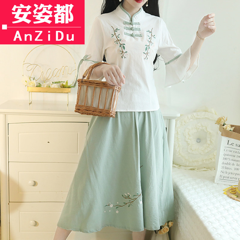 民国少女装唐装套装夏装两件套旗袍 安姿都上衣