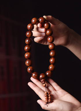 大叶黄花梨木佛珠手串顺纹手持车载挂饰男士女款念珠文玩汽车挂件