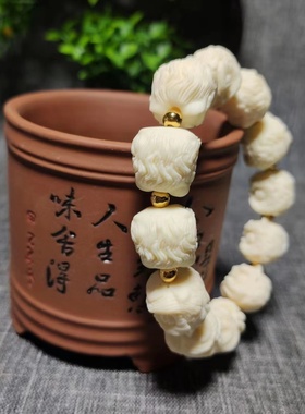 象牙果雕刻舞狮子吊坠挂件手串佛珠大小金刚星月菩提配饰女款