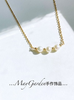 手作14k包金三颗锁骨链淡水珍珠