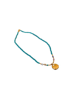 新中式松石蓝米珠福袋葫芦平安锁珍珠项链气质锁骨链时尚国潮项饰