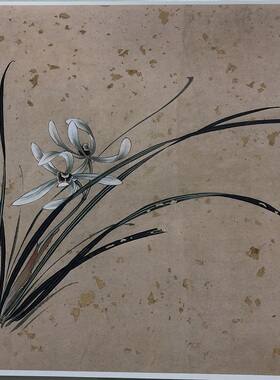 张大千兰花图餐厅微喷装饰画饭厅斗方挂画客厅沙发背景墙书房画