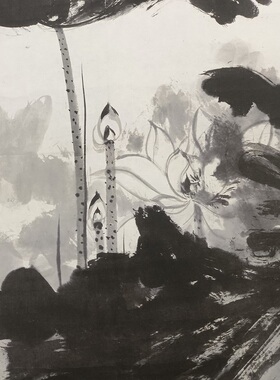 张大千 墨荷图 书画水墨花卉国画真迹高清微喷仿古画芯挂轴装饰画