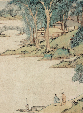 文征明浒溪草堂图古代书法山水人物风景字画高清艺术微喷手卷装饰