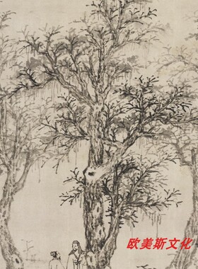 明 沈周 三棵梓树图条幅卷轴山水画名画真迹复制品玄关书房挂画