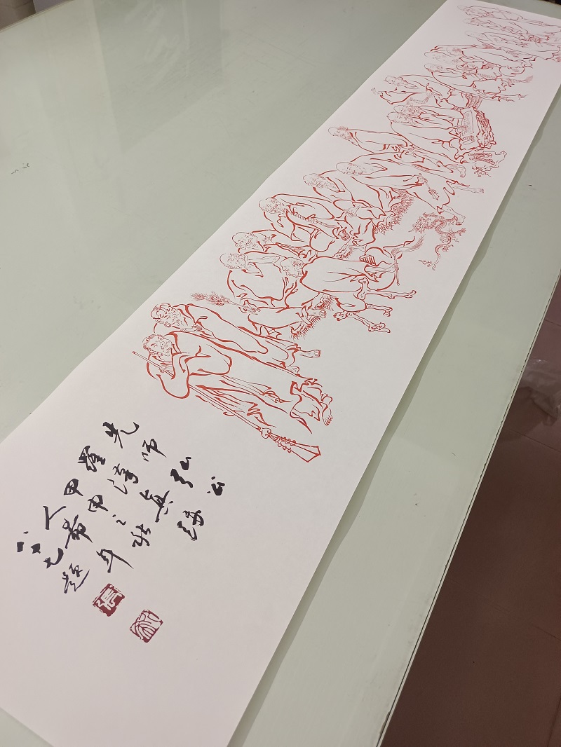 弘一法师李叔同罗汉卷书画人物国画描红高清微喷仿古画芯装饰画-图3