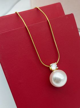 戴妃款单颗珍珠水钻项链锁骨链女