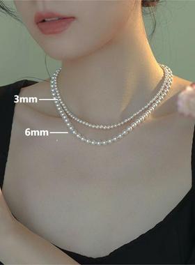 施家珍珠双层叠戴锁骨链女